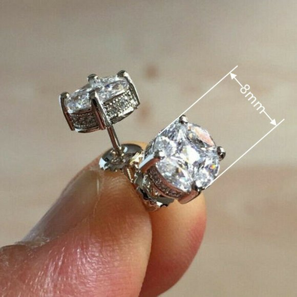 White Sapphire Elegant Stud Earrings 925 Silver - Picture 4 of 5